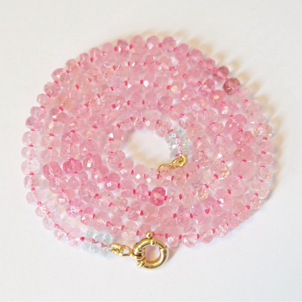 Pink Tourmaline Beaded Candy Necklace 14K Gold